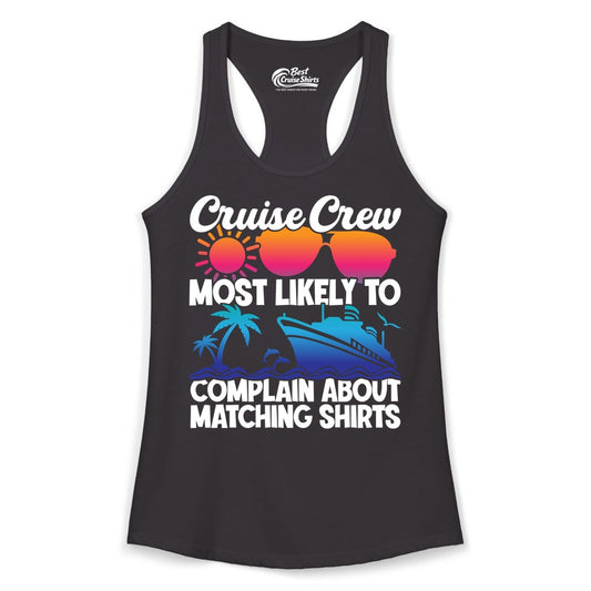 Cruise Crew Shirt - Funny Matching Group Vacation Tee for Cruises (Ladies Tank) in Black - Cruise Crew Funny Matching Shirt Bold Sunglasses Tropical Ship Tee