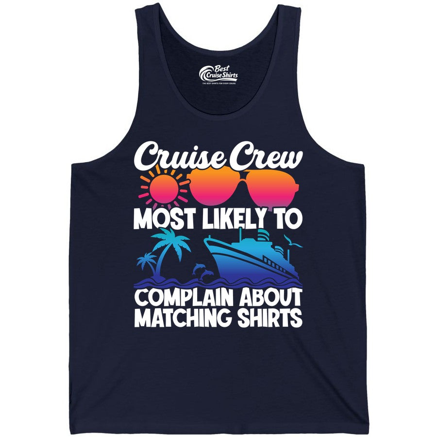 Cruise Crew Shirt - Funny Matching Group Vacation Tee for Cruises (Tank Top) in Navy - Cruise Crew Funny Matching Shirt Bold Sunglasses Tropical Ship Tee