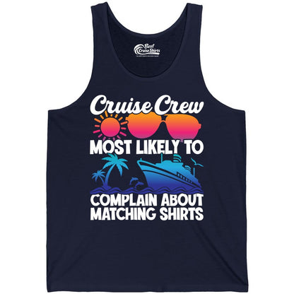 Cruise Crew Shirt - Funny Matching Group Vacation Tee for Cruises (Tank Top) in Navy - Cruise Crew Funny Matching Shirt Bold Sunglasses Tropical Ship Tee