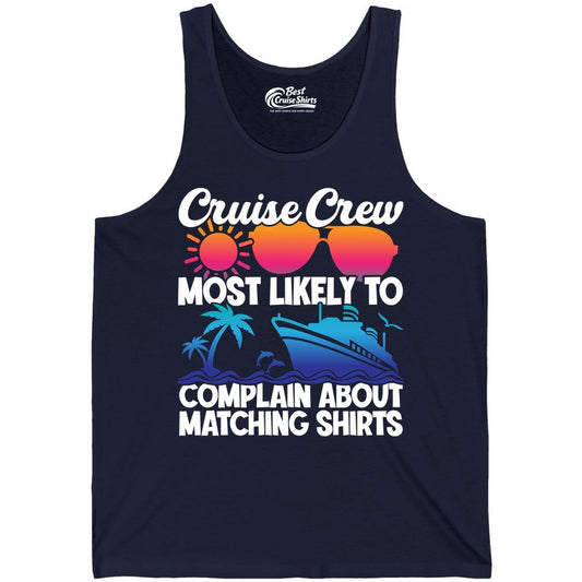 Cruise Crew Shirt - Funny Matching Group Vacation Tee for Cruises (Tank Top) in Navy - Cruise Crew Funny Matching Shirt Bold Sunglasses Tropical Ship Tee