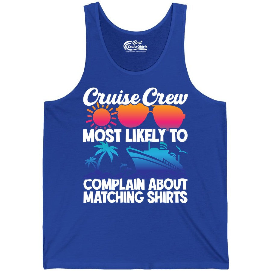 Cruise Crew Shirt - Funny Matching Group Vacation Tee for Cruises (Tank Top) in True Royal - Cruise Crew Funny Matching Shirt Bold Sunglasses Tropical Ship Tee