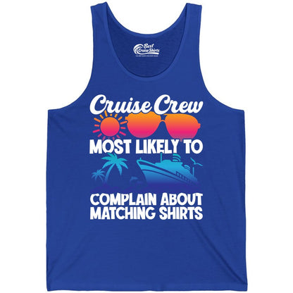 Cruise Crew Shirt - Funny Matching Group Vacation Tee for Cruises (Tank Top) in True Royal - Cruise Crew Funny Matching Shirt Bold Sunglasses Tropical Ship Tee