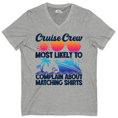 Cruise Crew Shirt - Funny Matching Group Vacation Tee for Cruises (V-Neck) in Athletic Heather - Cruise Crew Funny Matching Shirt Bold Sunglasses Tropical Ship Tee
