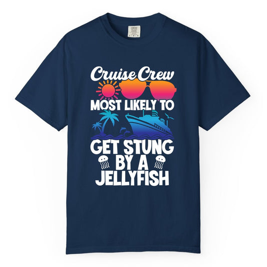 Cruise Crew Shirt - Funny Jellyfish Vacation Group Tee for Trips (Comfort Color) in Navy - Cruise Crew Shirt - Funny Jellyfish Sunglasses Tropical Vacation Tee