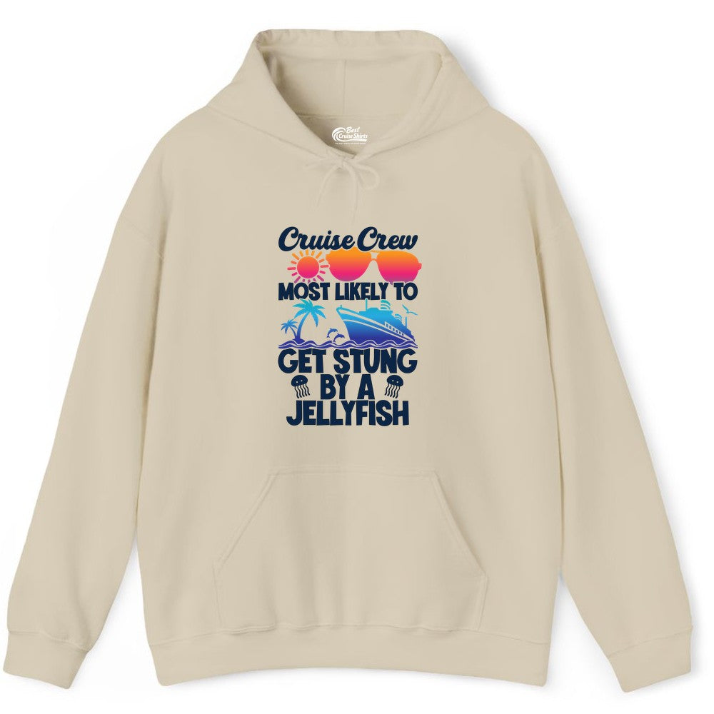 Cruise Crew Shirt - Funny Jellyfish Vacation Group Tee for Trips (Hoodie) in Sand - Cruise Crew Shirt - Funny Jellyfish Sunglasses Tropical Vacation Tee