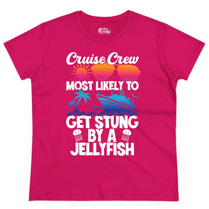 Cruise Crew Shirt - Funny Jellyfish Vacation Group Tee for Trips (Ladies Tee) in Heliconia - Cruise Crew Shirt - Funny Jellyfish Sunglasses Tropical Vacation Tee