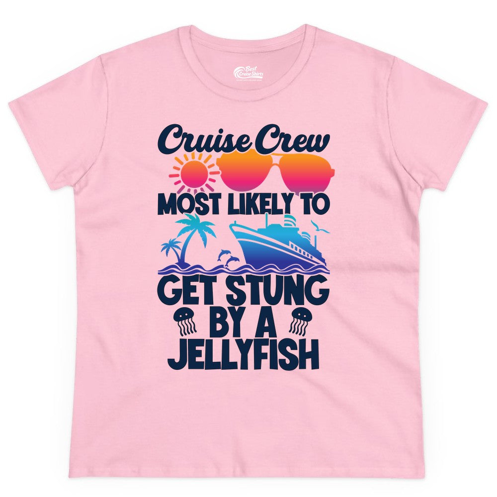 Cruise Crew Shirt - Funny Jellyfish Vacation Group Tee for Trips (Ladies Tee) in Light Pink - Cruise Crew Shirt - Funny Jellyfish Sunglasses Tropical Vacation Tee