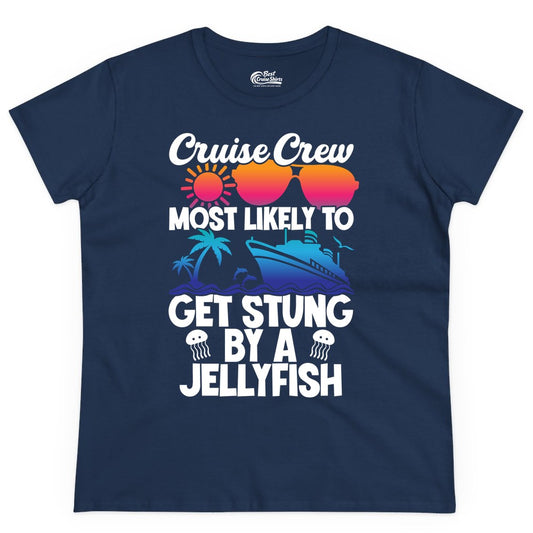 Cruise Crew Shirt - Funny Jellyfish Vacation Group Tee for Trips (Ladies Tee) in Navy - Cruise Crew Shirt - Funny Jellyfish Sunglasses Tropical Vacation Tee