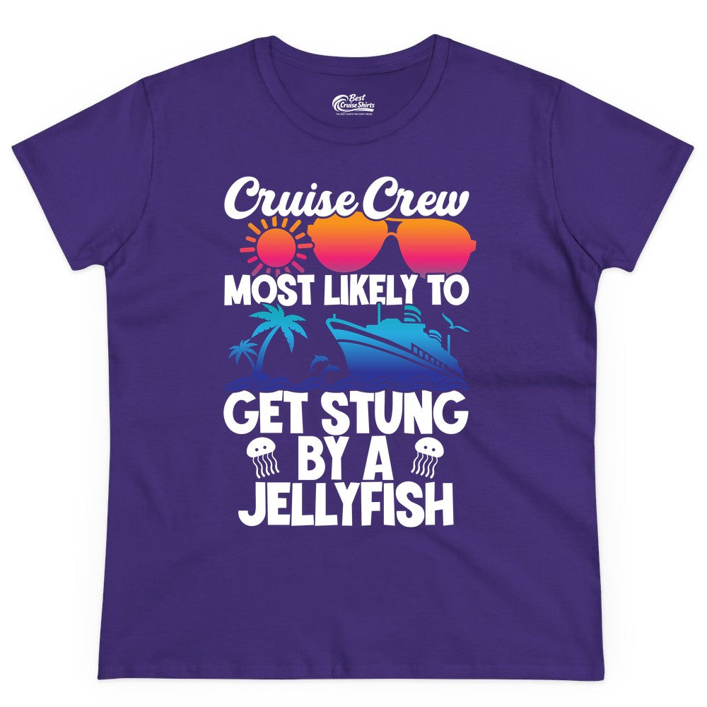Cruise Crew Shirt - Funny Jellyfish Vacation Group Tee for Trips (Ladies Tee) in Purple - Cruise Crew Shirt - Funny Jellyfish Sunglasses Tropical Vacation Tee