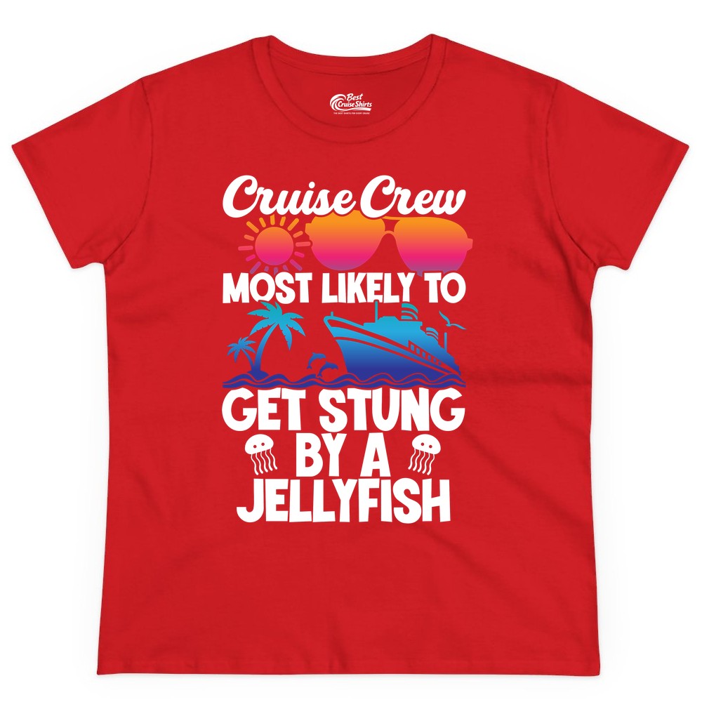 Cruise Crew Shirt - Funny Jellyfish Vacation Group Tee for Trips (Ladies Tee) in Red - Cruise Crew Shirt - Funny Jellyfish Sunglasses Tropical Vacation Tee