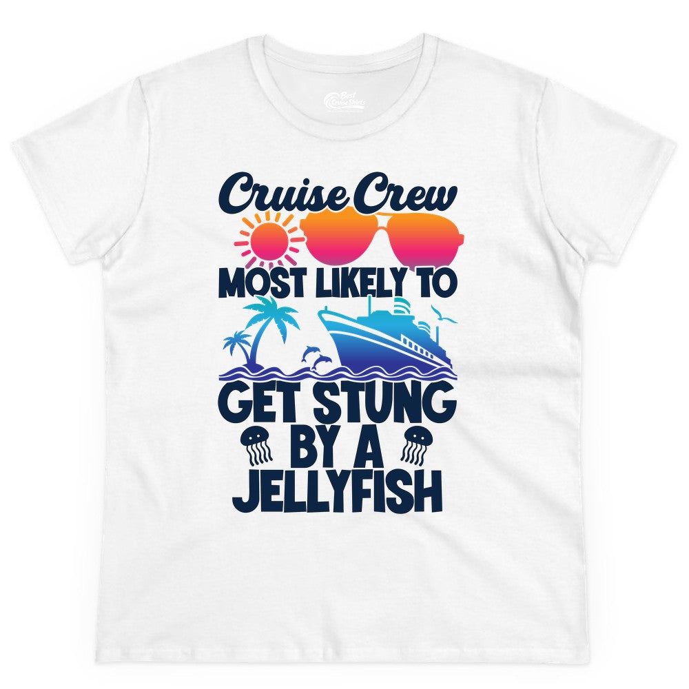 Cruise Crew Shirt - Funny Jellyfish Vacation Group Tee for Trips (Ladies Tee) in White - Cruise Crew Shirt - Funny Jellyfish Sunglasses Tropical Vacation Tee