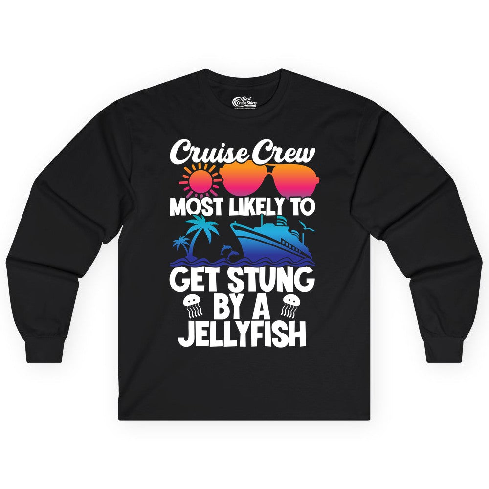Cruise Crew Shirt - Funny Jellyfish Vacation Group Tee for Trips (Long Sleeve) in Black - Cruise Crew Shirt - Funny Jellyfish Sunglasses Tropical Vacation Tee