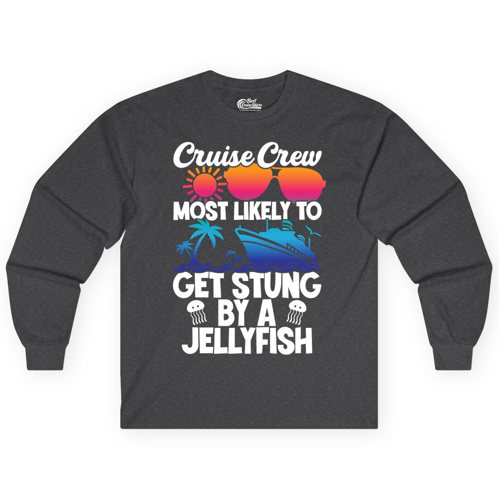 Cruise Crew Shirt - Funny Jellyfish Vacation Group Tee for Trips (Long Sleeve) in Dark Heather - Cruise Crew Shirt - Funny Jellyfish Sunglasses Tropical Vacation Tee