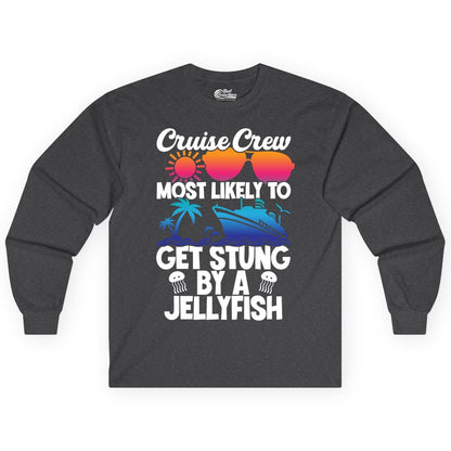Cruise Crew Shirt - Funny Jellyfish Vacation Group Tee for Trips (Long Sleeve) in Dark Heather - Cruise Crew Shirt - Funny Jellyfish Sunglasses Tropical Vacation Tee