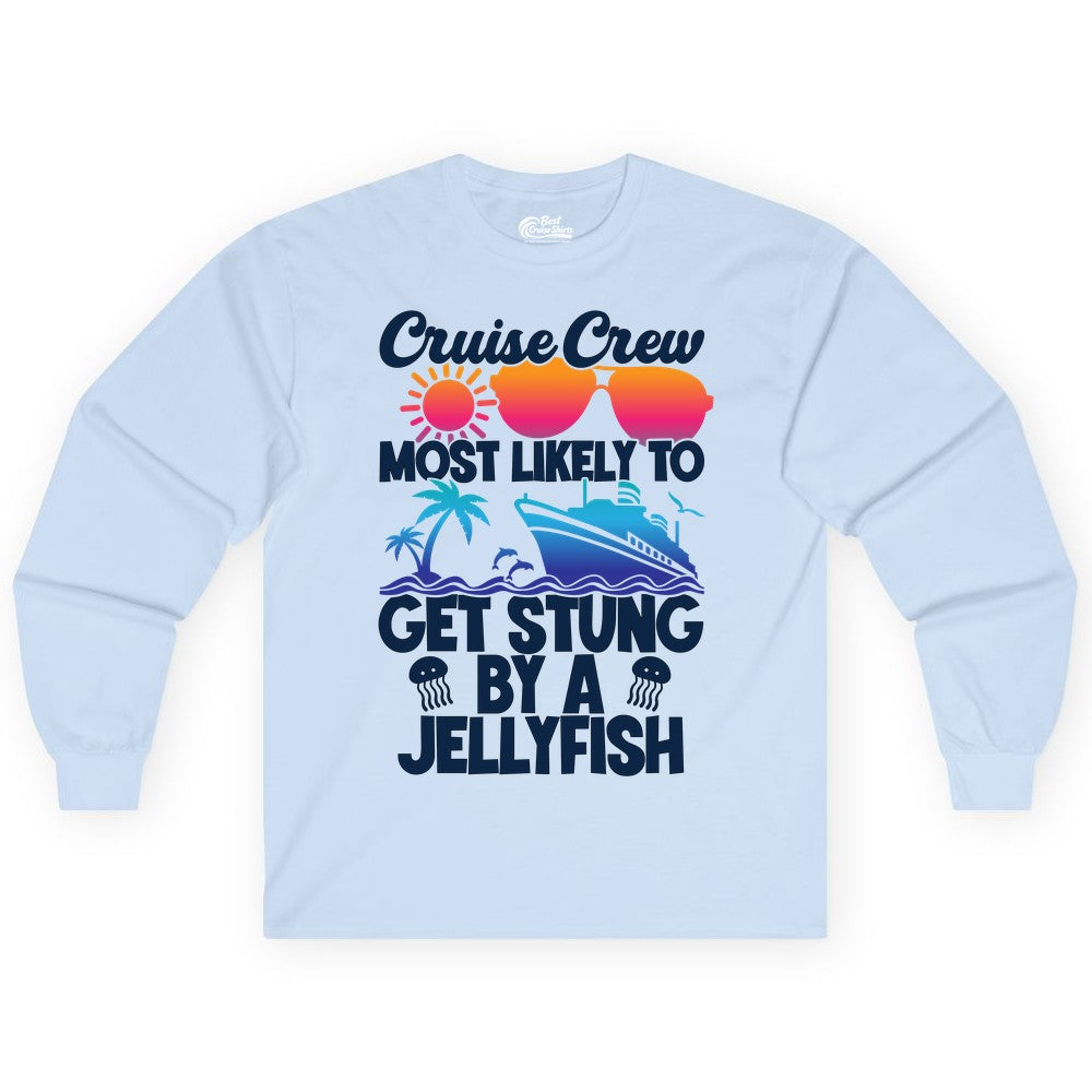 Cruise Crew Shirt - Funny Jellyfish Vacation Group Tee for Trips (Long Sleeve) in Light Blue - Cruise Crew Shirt - Funny Jellyfish Sunglasses Tropical Vacation Tee