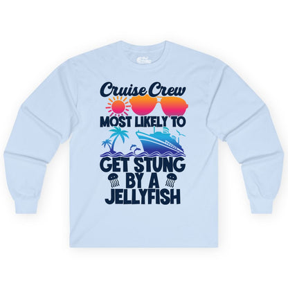 Cruise Crew Shirt - Funny Jellyfish Vacation Group Tee for Trips (Long Sleeve) in Light Blue - Cruise Crew Shirt - Funny Jellyfish Sunglasses Tropical Vacation Tee