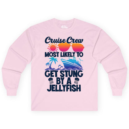 Cruise Crew Shirt - Funny Jellyfish Vacation Group Tee for Trips (Long Sleeve) in Light Pink - Cruise Crew Shirt - Funny Jellyfish Sunglasses Tropical Vacation Tee