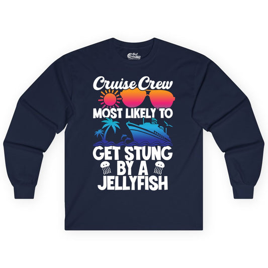 Cruise Crew Shirt - Funny Jellyfish Vacation Group Tee for Trips (Long Sleeve) in Navy - Cruise Crew Shirt - Funny Jellyfish Sunglasses Tropical Vacation Tee