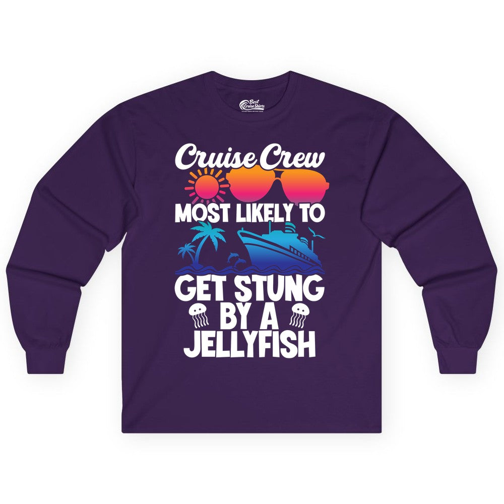 Cruise Crew Shirt - Funny Jellyfish Vacation Group Tee for Trips (Long Sleeve) in Purple - Cruise Crew Shirt - Funny Jellyfish Sunglasses Tropical Vacation Tee