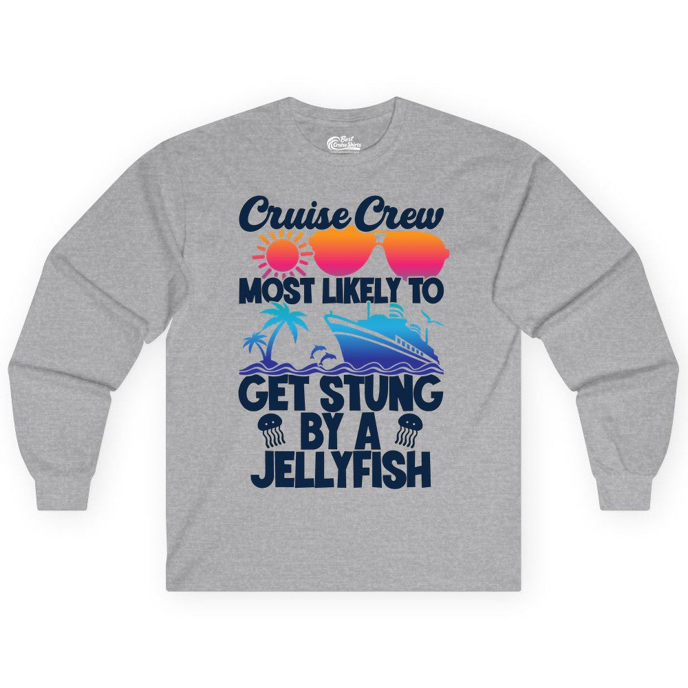 Cruise Crew Shirt - Funny Jellyfish Vacation Group Tee for Trips (Long Sleeve) in Sport Grey - Cruise Crew Shirt - Funny Jellyfish Sunglasses Tropical Vacation Tee