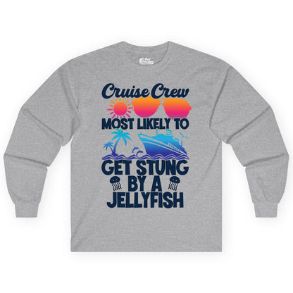 Cruise Crew Shirt - Funny Jellyfish Vacation Group Tee for Trips (Long Sleeve) in Sport Grey - Cruise Crew Shirt - Funny Jellyfish Sunglasses Tropical Vacation Tee