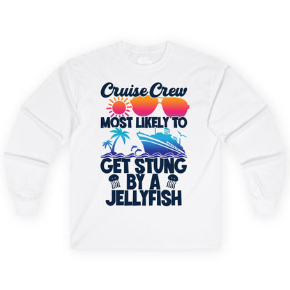 Cruise Crew Shirt - Funny Jellyfish Vacation Group Tee for Trips (Long Sleeve) in White - Cruise Crew Shirt - Funny Jellyfish Sunglasses Tropical Vacation Tee