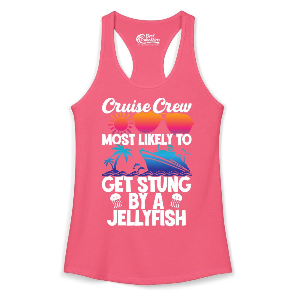 Cruise Crew Shirt - Funny Jellyfish Vacation Group Tee for Trips (Ladies Tank) in Hot Pink - Cruise Crew Shirt - Funny Jellyfish Sunglasses Tropical Vacation Tee