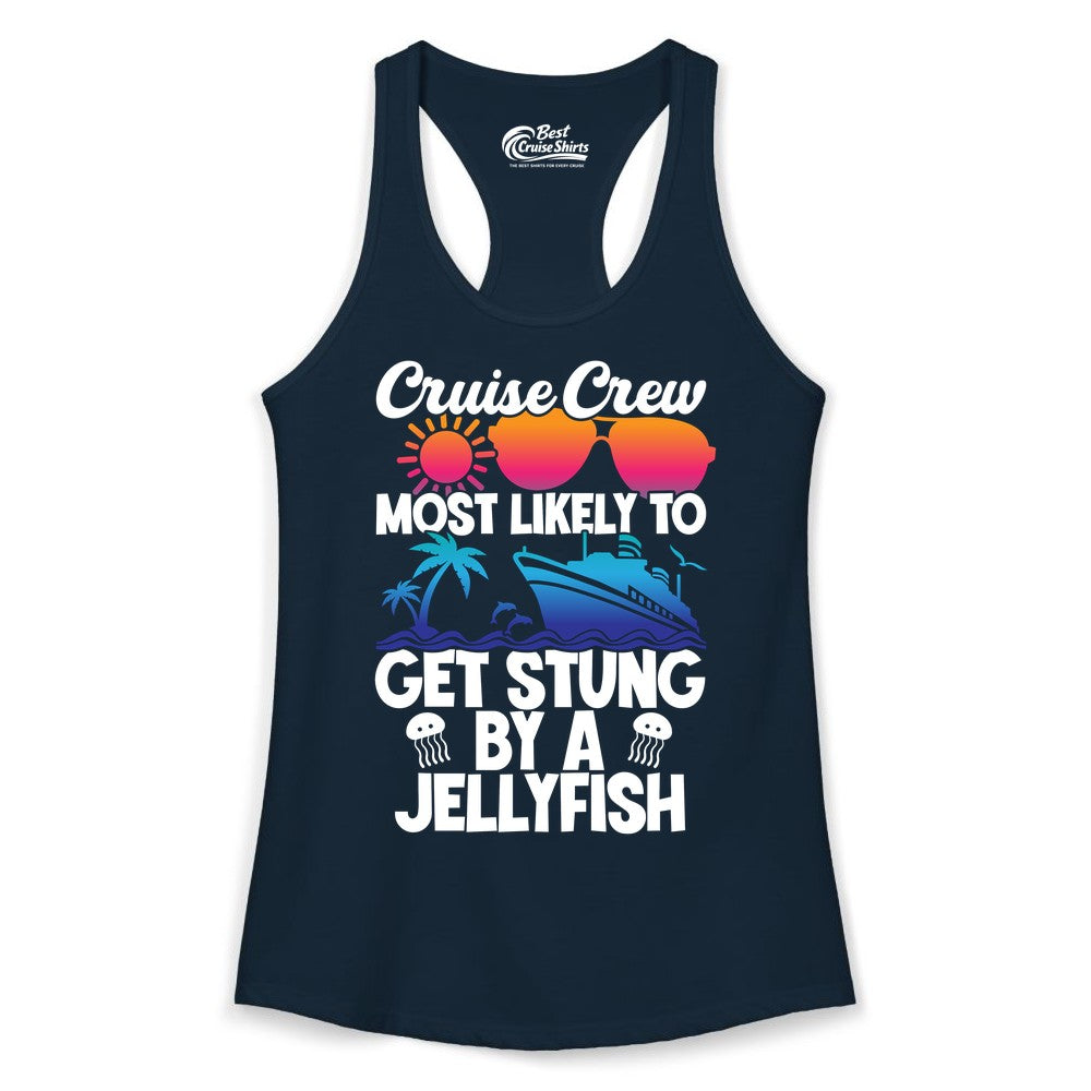 Cruise Crew Shirt - Funny Jellyfish Vacation Group Tee for Trips (Ladies Tank) in Solid Midnight Navy - Cruise Crew Shirt - Funny Jellyfish Sunglasses Tropical Vacation Tee