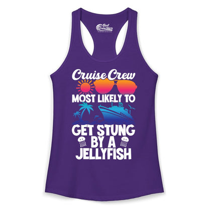 Cruise Crew Shirt - Funny Jellyfish Vacation Group Tee for Trips (Ladies Tank) in Solid Purple Rush - Cruise Crew Shirt - Funny Jellyfish Sunglasses Tropical Vacation Tee