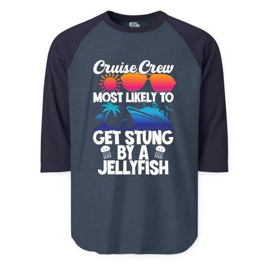 Cruise Crew Shirt - Funny Jellyfish Vacation Group Tee for Trips (Raglan) in Heather DenimNavy - Cruise Crew Shirt - Funny Jellyfish Sunglasses Tropical Vacation Tee