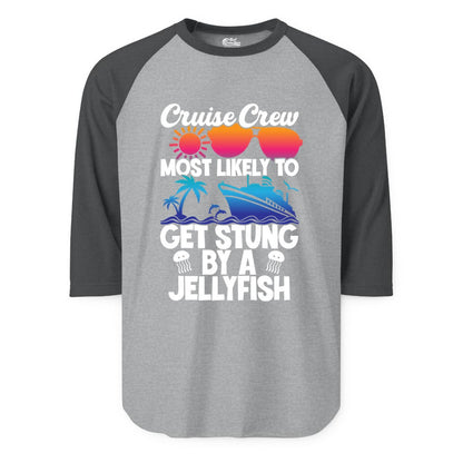 Cruise Crew Shirt - Funny Jellyfish Vacation Group Tee for Trips (Raglan) in Heather GreyHeather Charcoal - Cruise Crew Shirt - Funny Jellyfish Sunglasses Tropical Vacation Tee