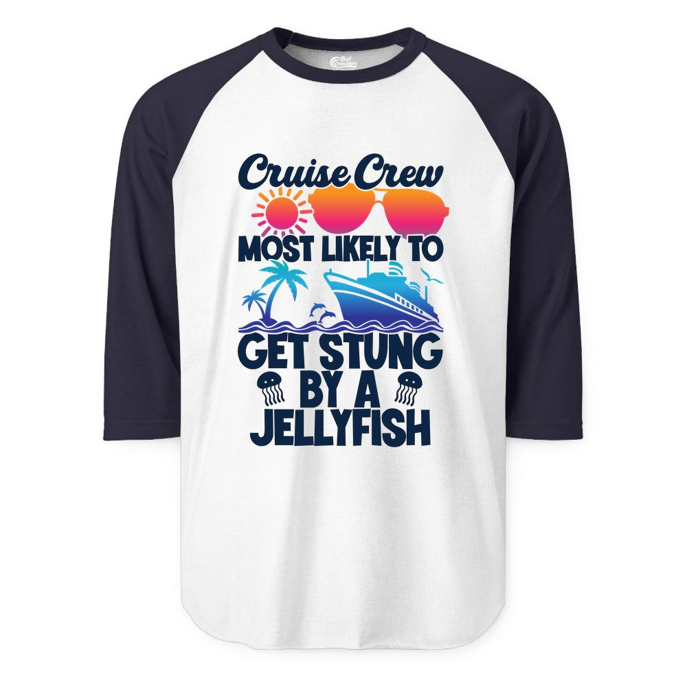 Cruise Crew Shirt - Funny Jellyfish Vacation Group Tee for Trips (Raglan) in WhiteNavy - Cruise Crew Shirt - Funny Jellyfish Sunglasses Tropical Vacation Tee
