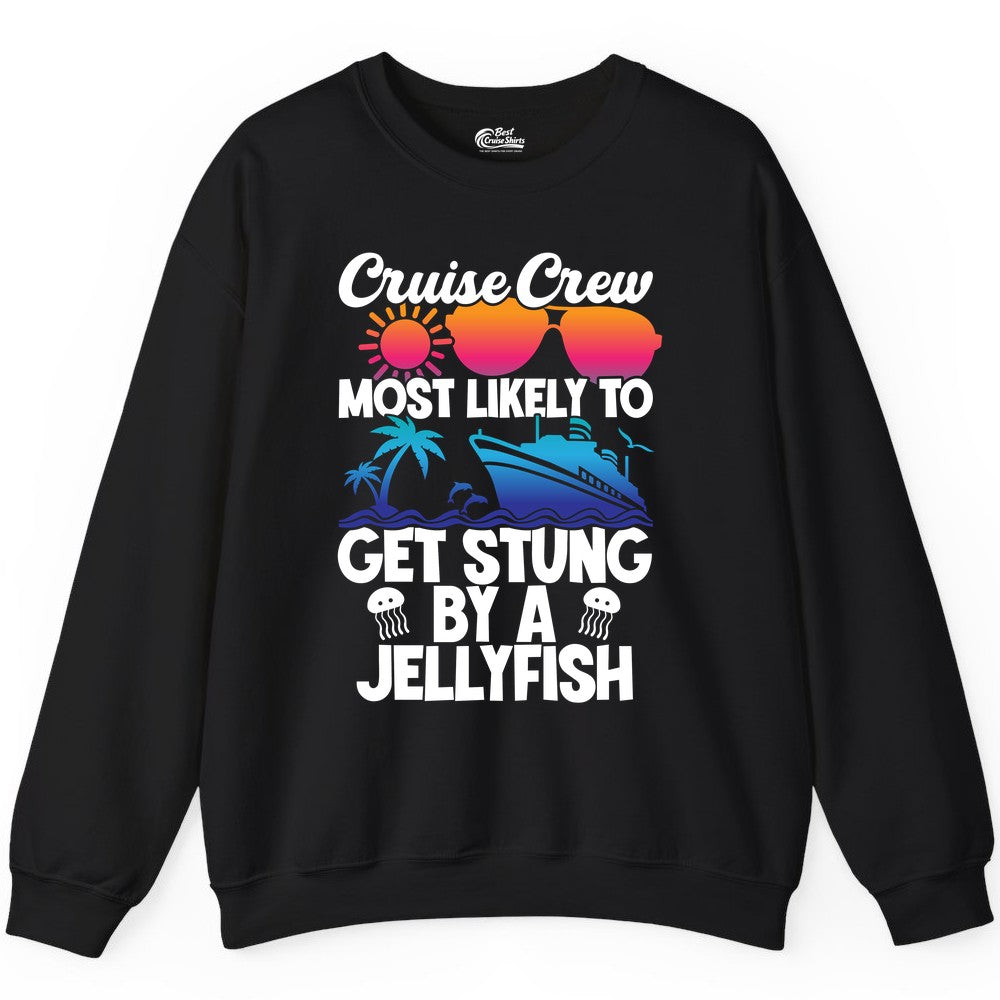 Cruise Crew Shirt - Funny Jellyfish Vacation Group Tee for Trips (Sweatshirt) in Black - Cruise Crew Shirt - Funny Jellyfish Sunglasses Tropical Vacation Tee