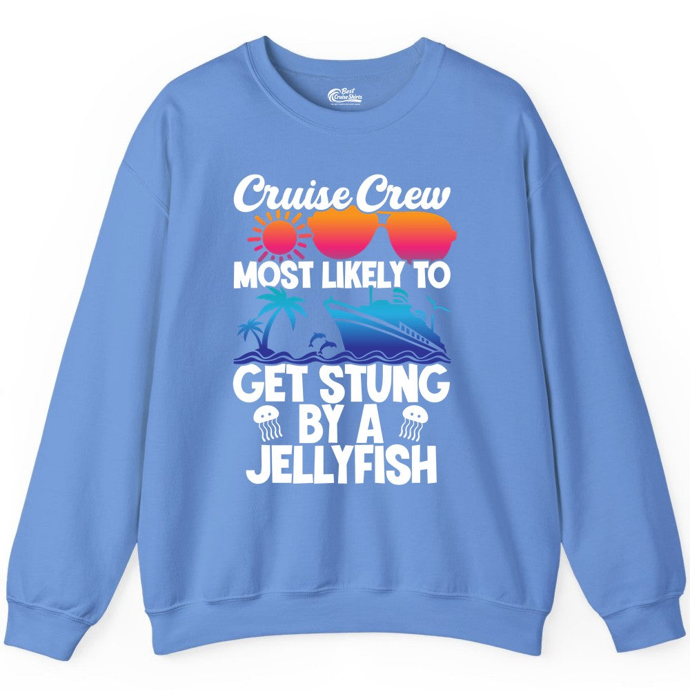 Cruise Crew Shirt - Funny Jellyfish Vacation Group Tee for Trips (Sweatshirt) in Carolina Blue - Cruise Crew Shirt - Funny Jellyfish Sunglasses Tropical Vacation Tee
