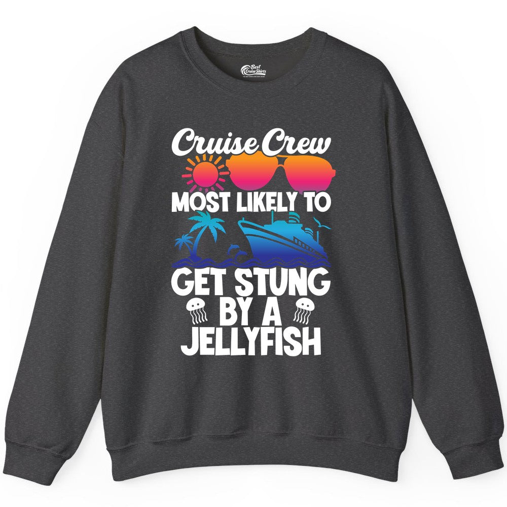 Cruise Crew Shirt - Funny Jellyfish Vacation Group Tee for Trips (Sweatshirt) in Dark Heather - Cruise Crew Shirt - Funny Jellyfish Sunglasses Tropical Vacation Tee