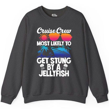 Cruise Crew Shirt - Funny Jellyfish Vacation Group Tee for Trips (Sweatshirt) in Dark Heather - Cruise Crew Shirt - Funny Jellyfish Sunglasses Tropical Vacation Tee