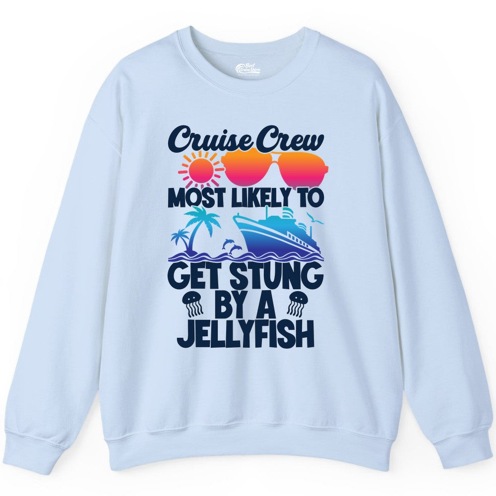 Cruise Crew Shirt - Funny Jellyfish Vacation Group Tee for Trips (Sweatshirt) in Light Blue - Cruise Crew Shirt - Funny Jellyfish Sunglasses Tropical Vacation Tee