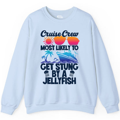Cruise Crew Shirt - Funny Jellyfish Vacation Group Tee for Trips (Sweatshirt) in Light Blue - Cruise Crew Shirt - Funny Jellyfish Sunglasses Tropical Vacation Tee
