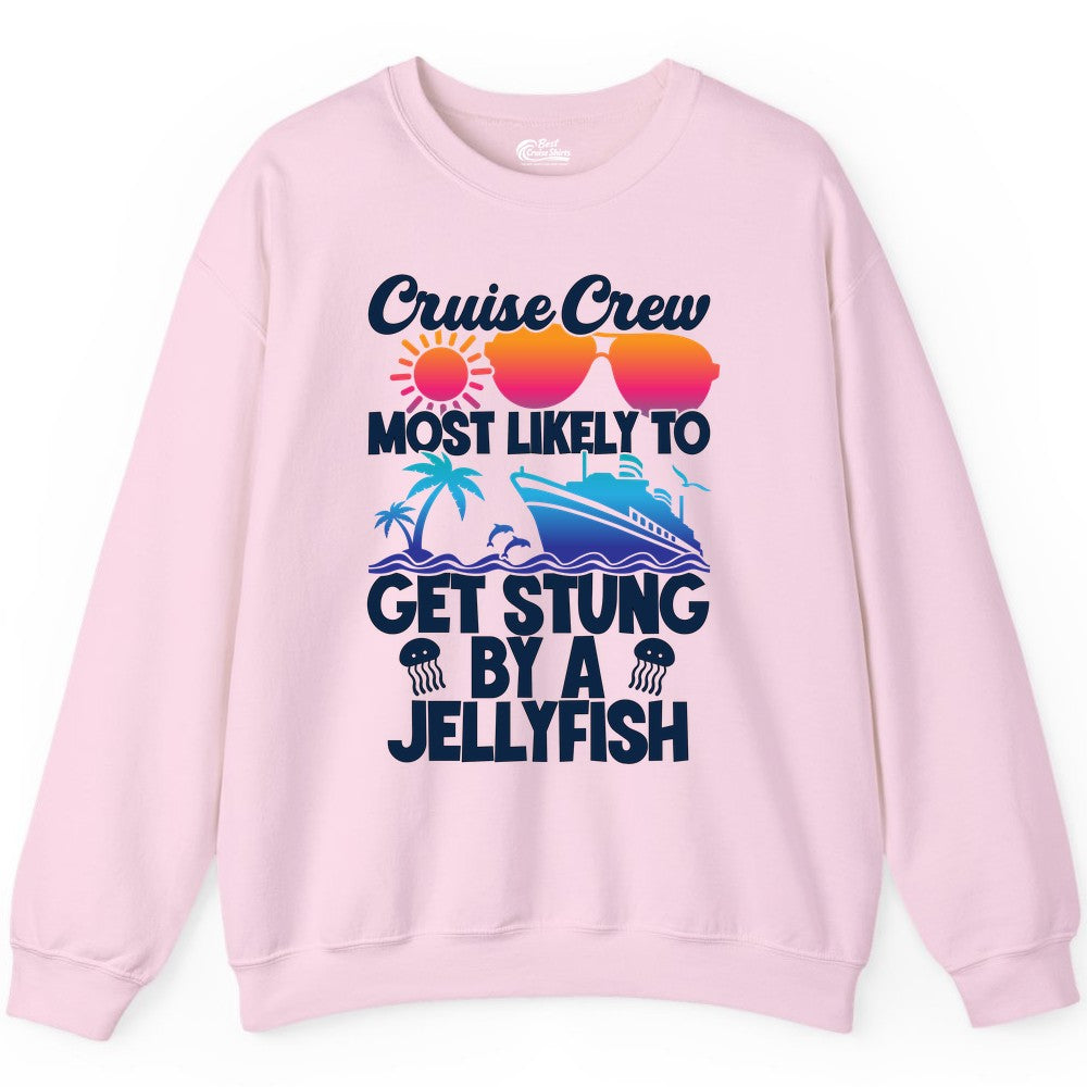 Cruise Crew Shirt - Funny Jellyfish Vacation Group Tee for Trips (Sweatshirt) in Light Pink - Cruise Crew Shirt - Funny Jellyfish Sunglasses Tropical Vacation Tee