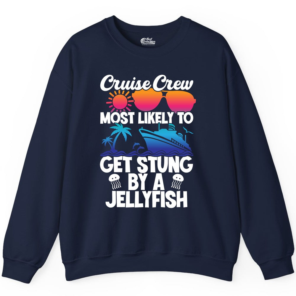 Cruise Crew Shirt - Funny Jellyfish Vacation Group Tee for Trips (Sweatshirt) in Navy - Cruise Crew Shirt - Funny Jellyfish Sunglasses Tropical Vacation Tee