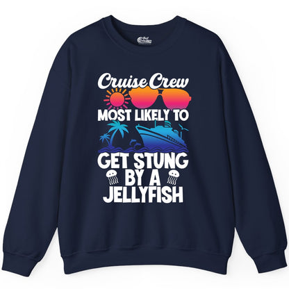Cruise Crew Shirt - Funny Jellyfish Vacation Group Tee for Trips (Sweatshirt) in Navy - Cruise Crew Shirt - Funny Jellyfish Sunglasses Tropical Vacation Tee