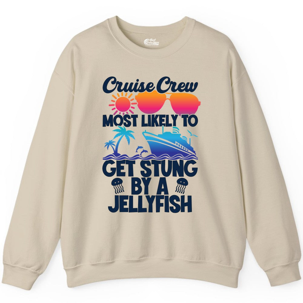 Cruise Crew Shirt - Funny Jellyfish Vacation Group Tee for Trips (Sweatshirt) in Sand - Cruise Crew Shirt - Funny Jellyfish Sunglasses Tropical Vacation Tee