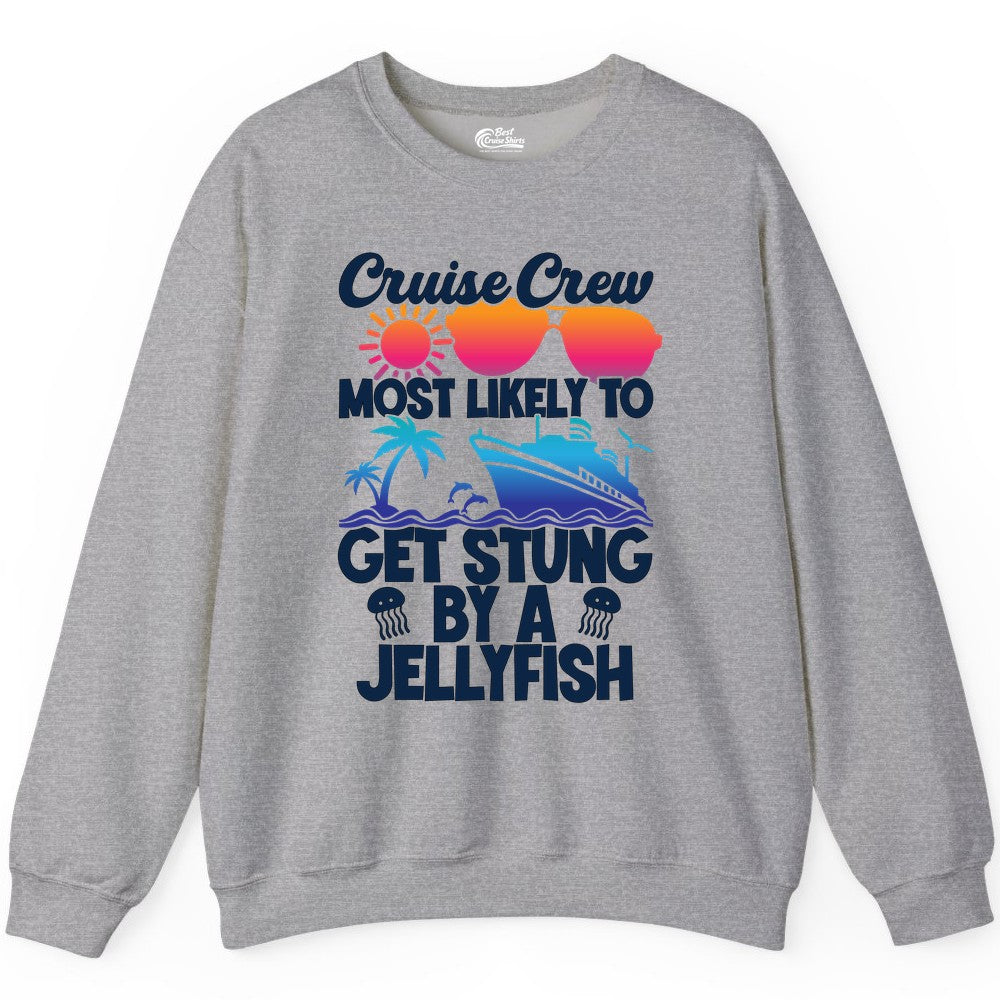 Cruise Crew Shirt - Funny Jellyfish Vacation Group Tee for Trips (Sweatshirt) in Sport Grey - Cruise Crew Shirt - Funny Jellyfish Sunglasses Tropical Vacation Tee