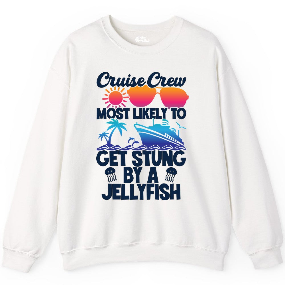 Cruise Crew Shirt - Funny Jellyfish Vacation Group Tee for Trips (Sweatshirt) in White - Cruise Crew Shirt - Funny Jellyfish Sunglasses Tropical Vacation Tee