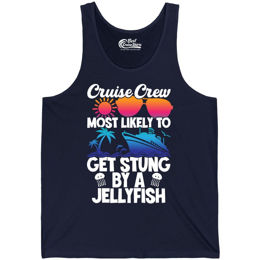 Cruise Crew Shirt - Funny Jellyfish Vacation Group Tee for Trips (Tank Top) in Navy - Cruise Crew Shirt - Funny Jellyfish Sunglasses Tropical Vacation Tee