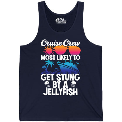 Cruise Crew Shirt - Funny Jellyfish Vacation Group Tee for Trips (Tank Top) in Navy - Cruise Crew Shirt - Funny Jellyfish Sunglasses Tropical Vacation Tee