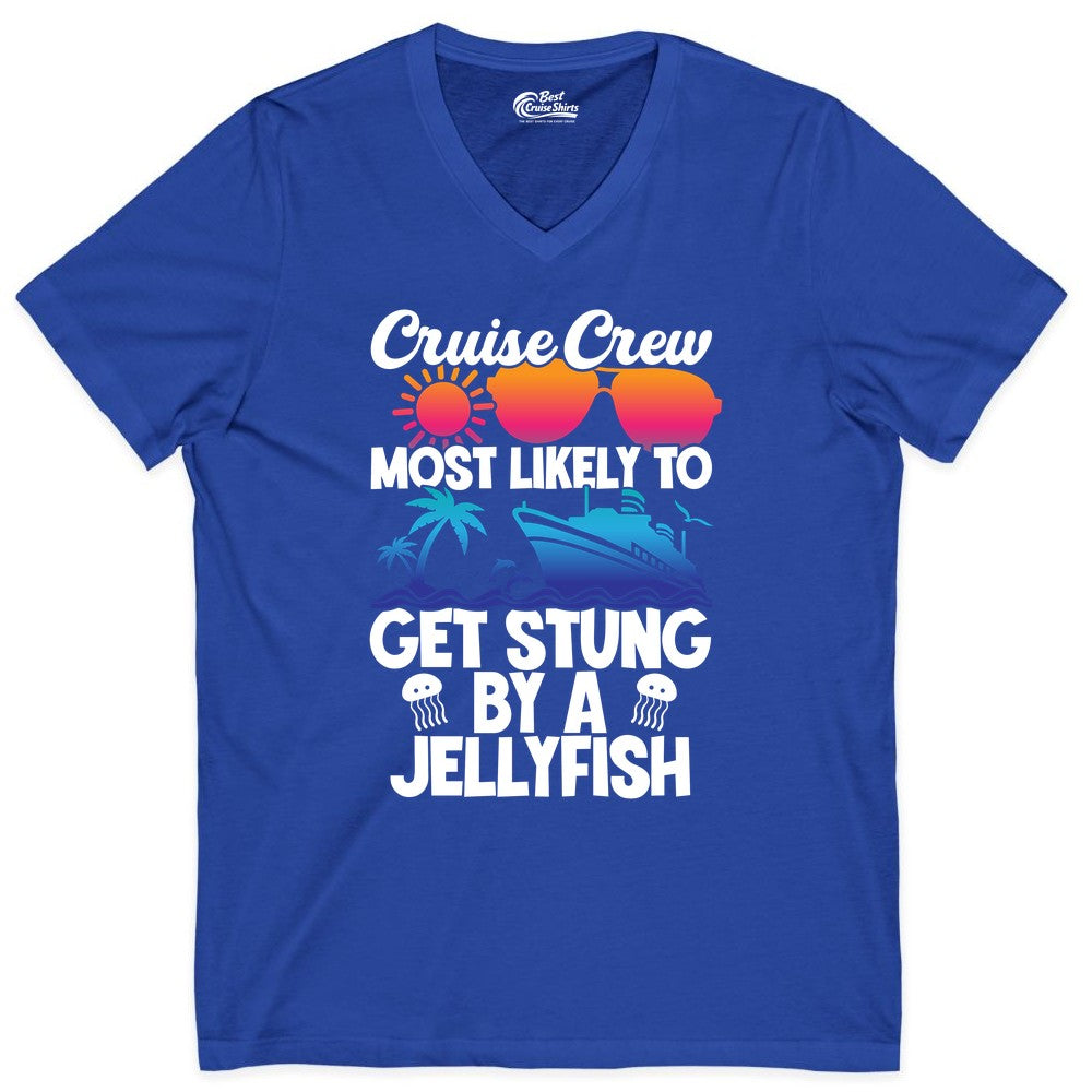 Cruise Crew Shirt - Funny Jellyfish Vacation Group Tee for Trips (V-Neck) in True Royal - Cruise Crew Shirt - Funny Jellyfish Sunglasses Tropical Vacation Tee
