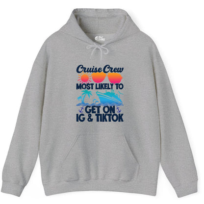 Cruise Crew Shirt - Funny Cruise Vacation Apparel for Groups (Hoodie) in Sport Grey - Cruise Crew Most Likely to Get On IG TikTok Retro Ship Shirt