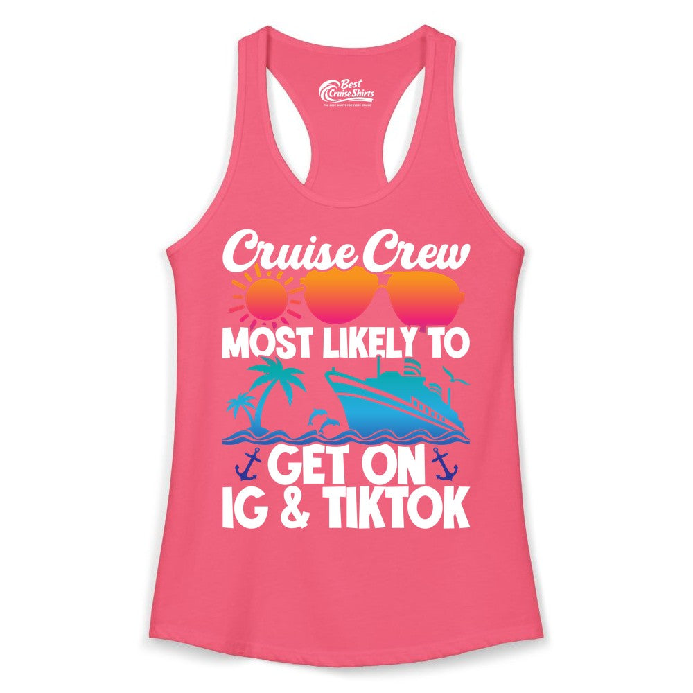 Cruise Crew Shirt - Funny Cruise Vacation Apparel for Groups (Ladies Tank) in Hot Pink - Cruise Crew Most Likely to Get On IG TikTok Retro Ship Shirt