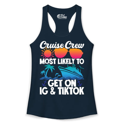 Cruise Crew Shirt - Funny Cruise Vacation Apparel for Groups (Ladies Tank) in Solid Midnight Navy - Cruise Crew Most Likely to Get On IG TikTok Retro Ship Shirt